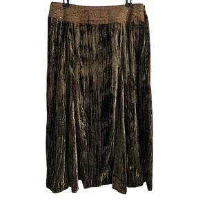 Mlle Gabrielle Size XL Boho Brown Crush Velvet Sequined Embroidered Maxi Skirt